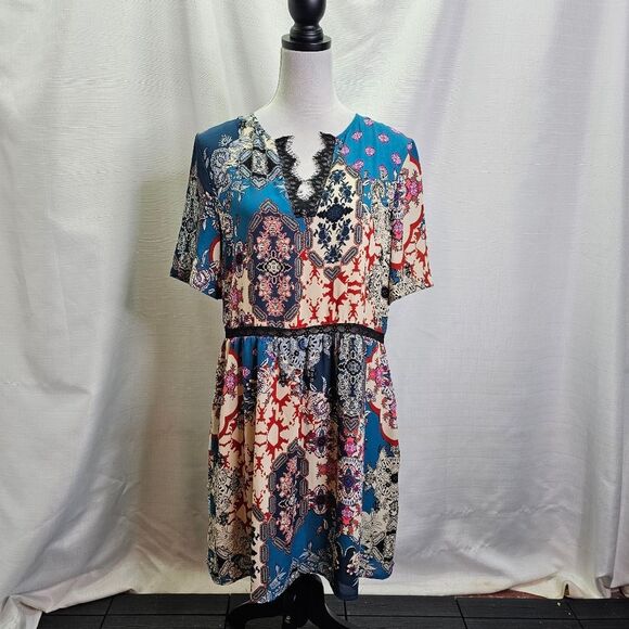 Charles Henry Paisley Split Neck Boho Midi Dress Size Medium - Picture 2 of 10